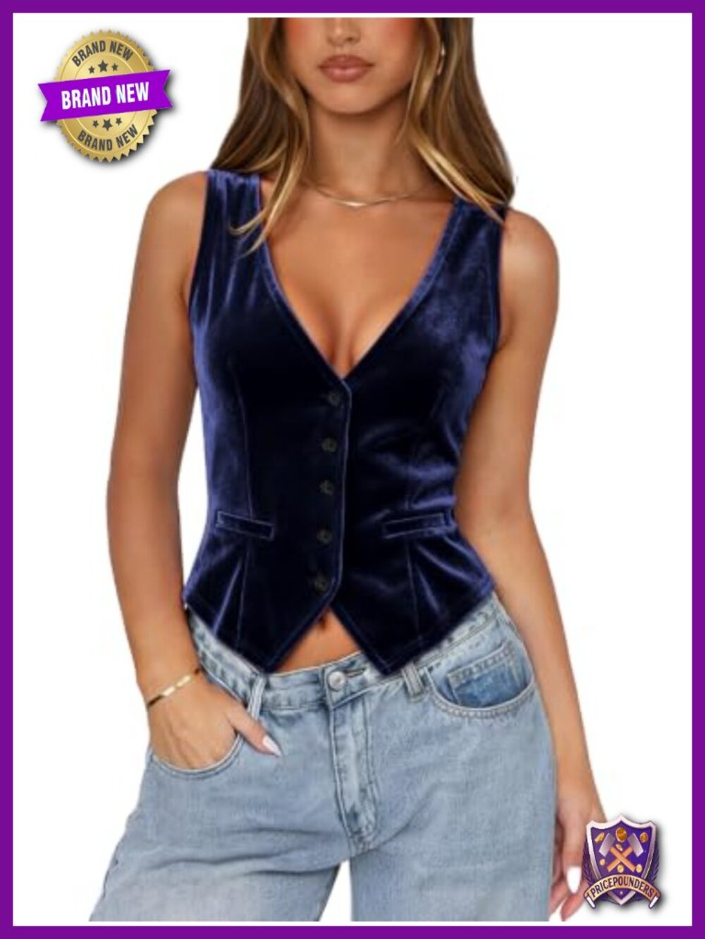 Velvet Vest Top Button Up V-Neck Sleeveless Crop Festival Shirt